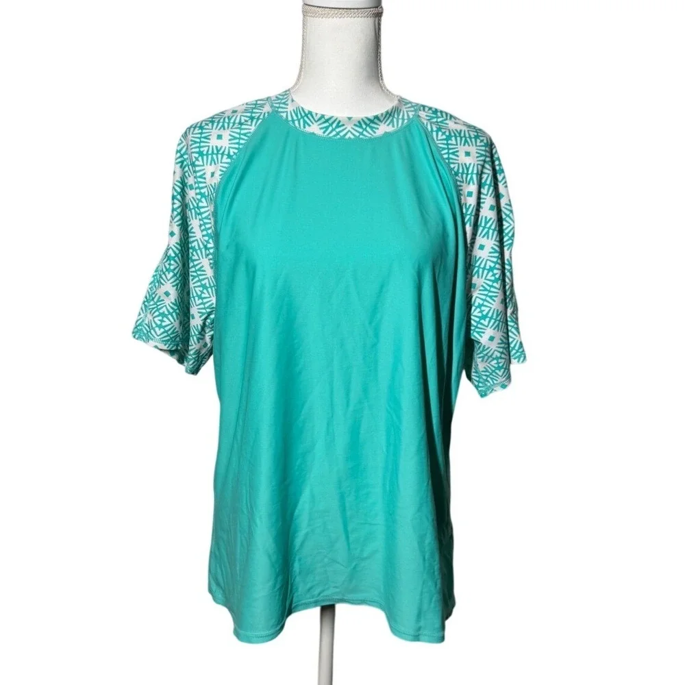 Old Navy XXL Swim‎ Rashguard Top Bundle – Turquoise & Black Mixed Print
